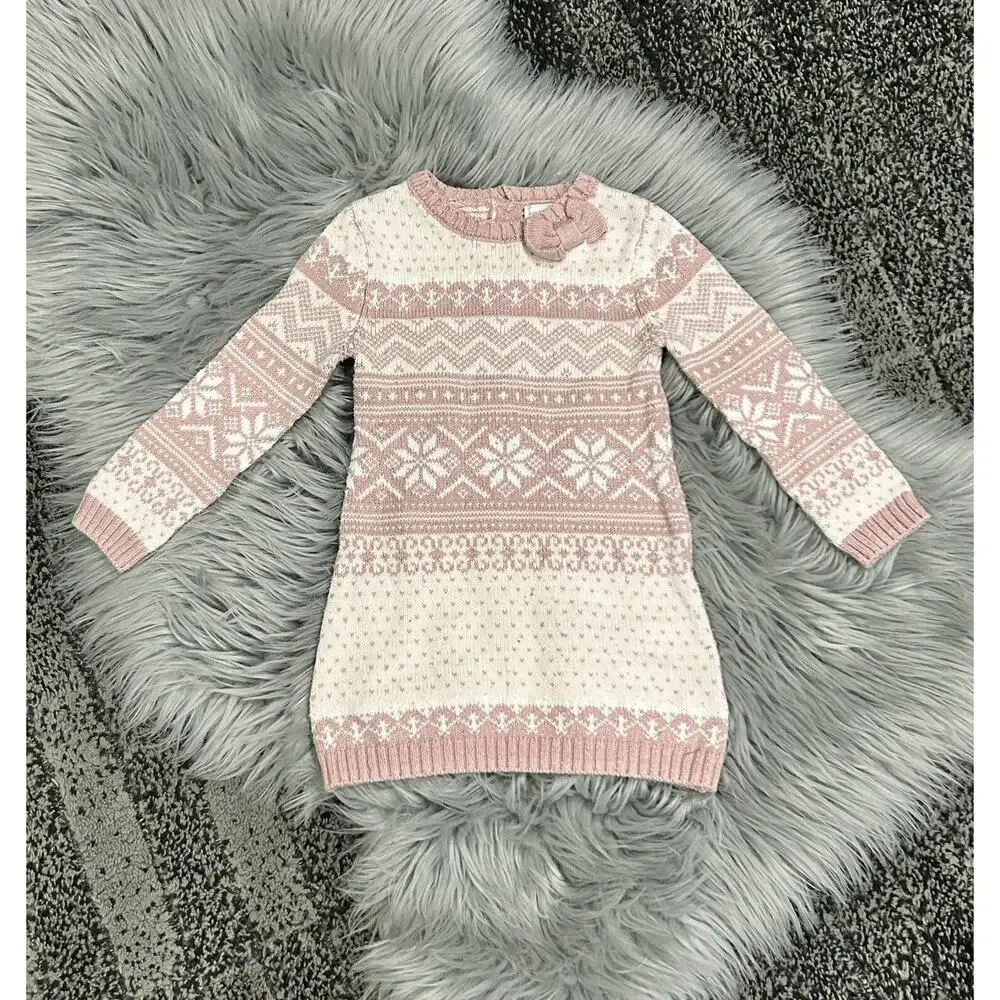 Adrienne Vittadini Bambini Pink &‎ Cream Sparkly Sweater Dress 18month